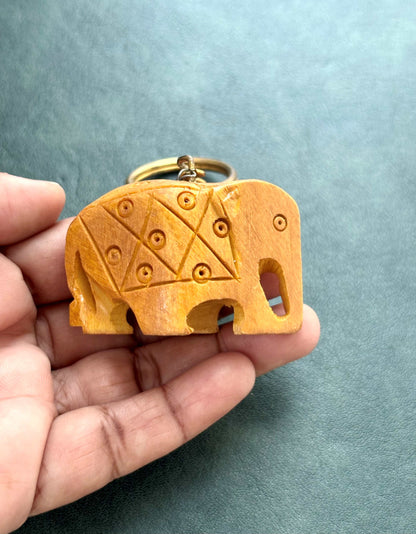 Wooden Elephant Hand-Carved Keychain