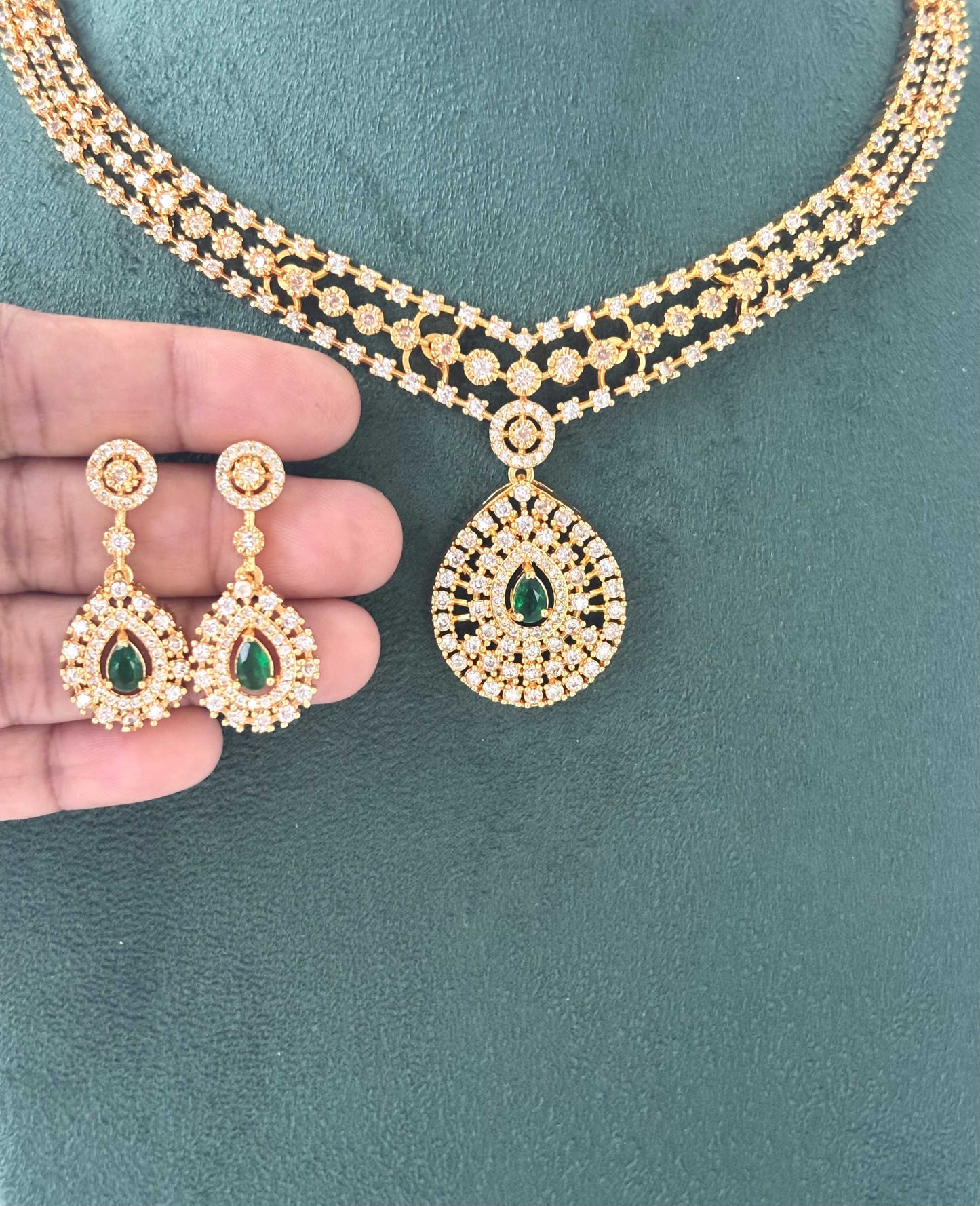 Gold-Plated Teardrop Necklace and Earrings Set