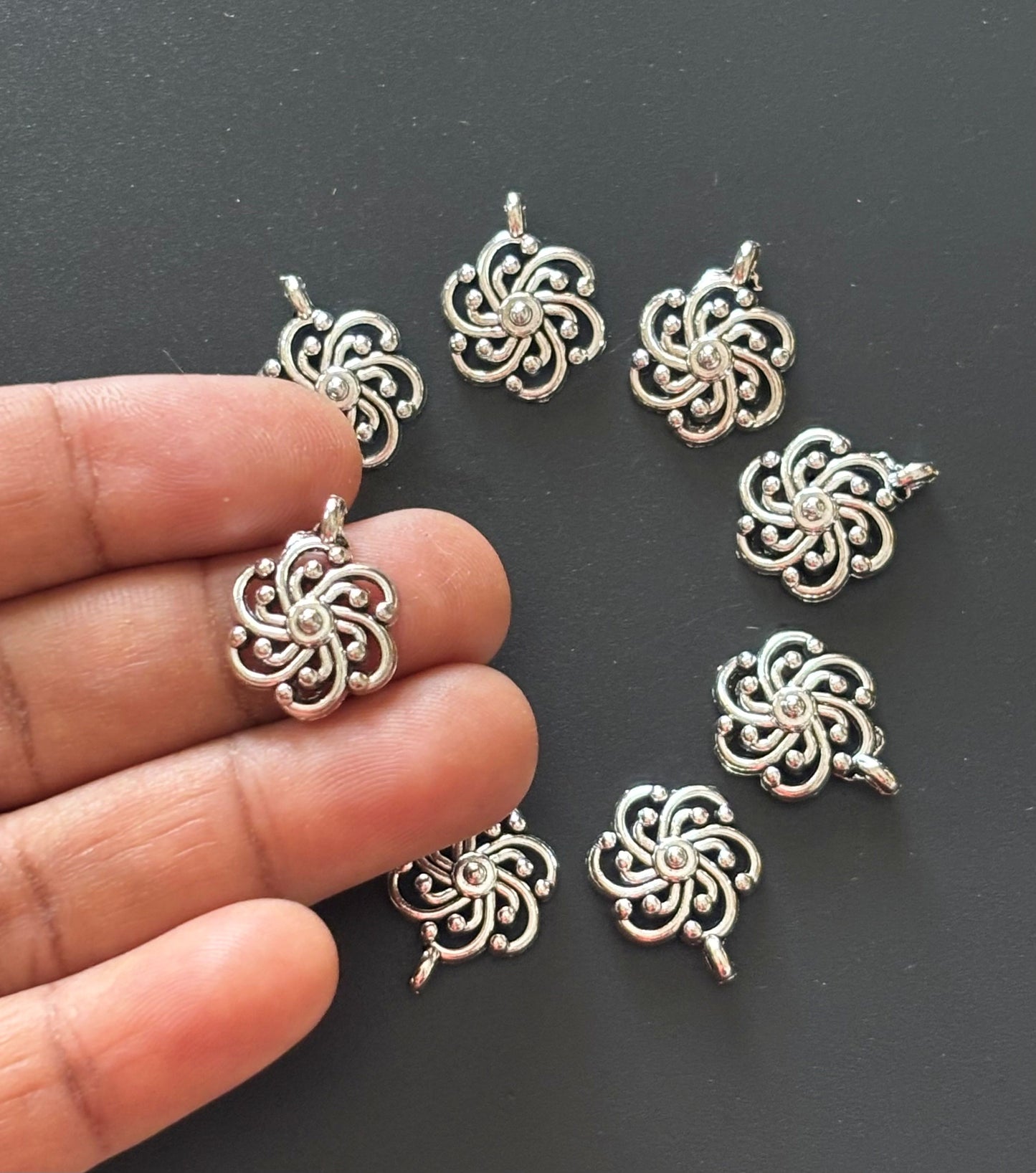 Filigree Swirl Flower Metal Charms
