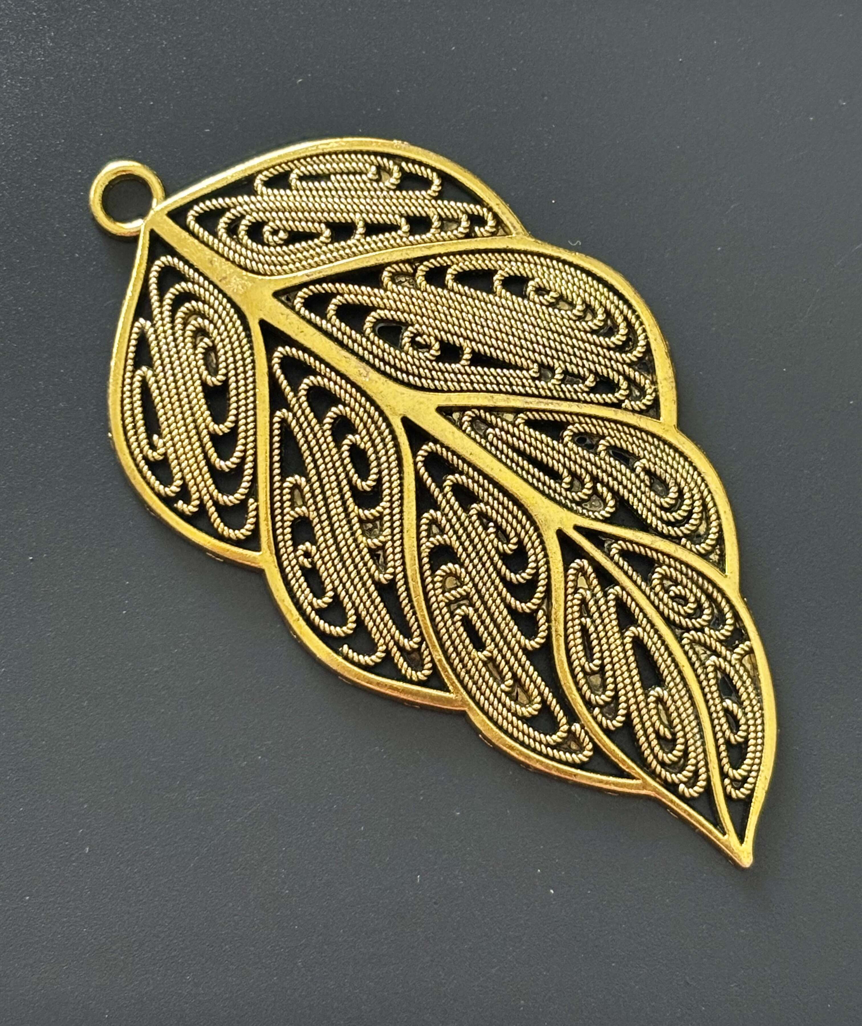 Large Gold Filigree Leaf Pendant