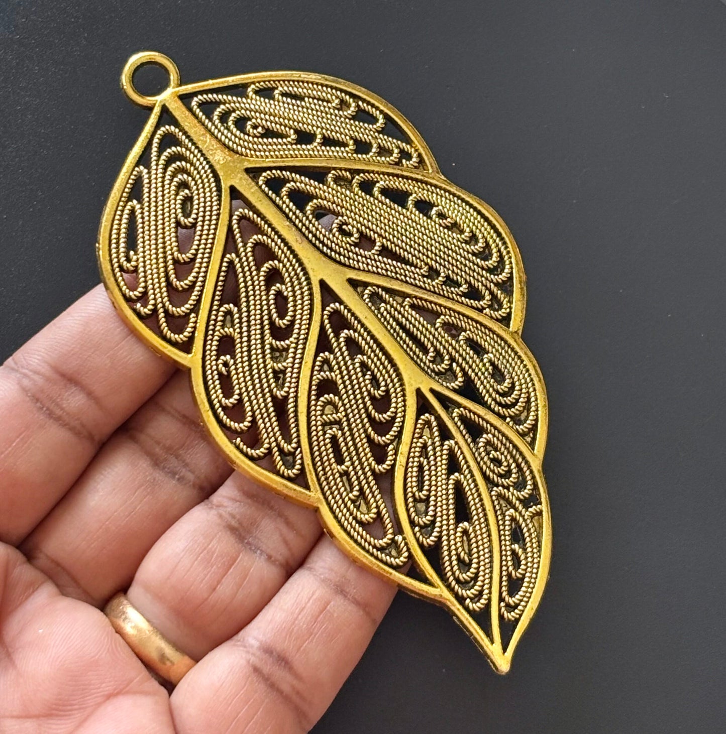 Large Gold Filigree Leaf Pendant
