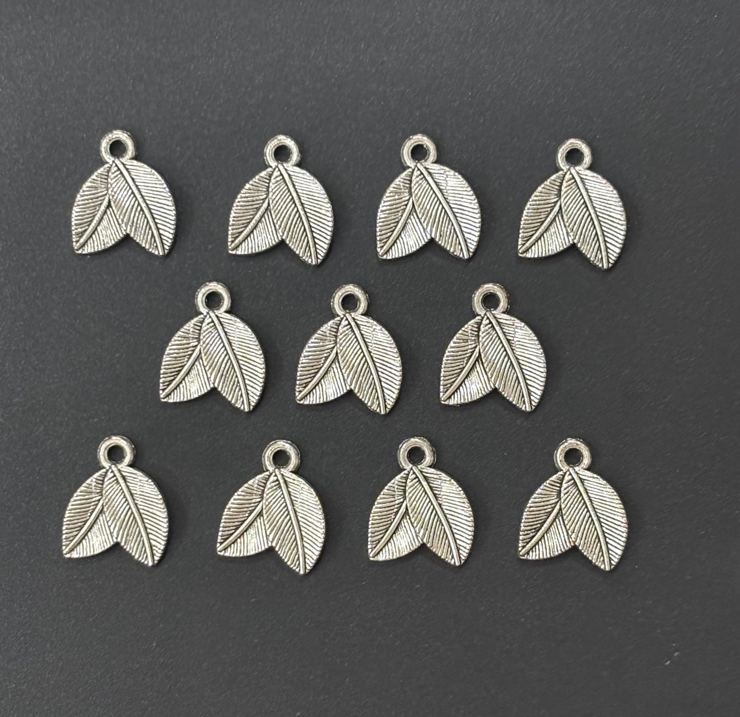 Oxidized Silver Feather Leaf Charms