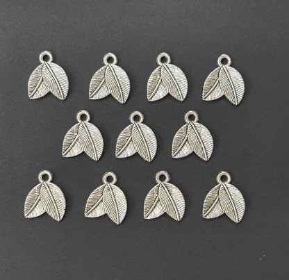 Oxidized Silver Feather Leaf Charms