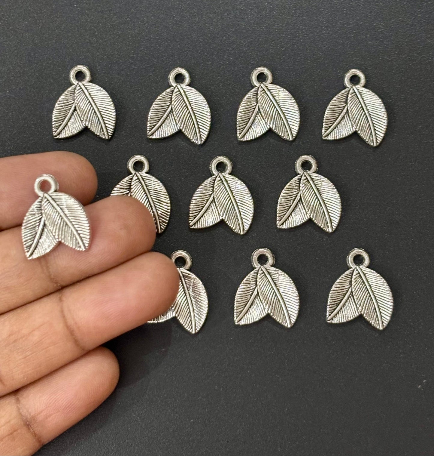Oxidized Silver Feather Leaf Charms