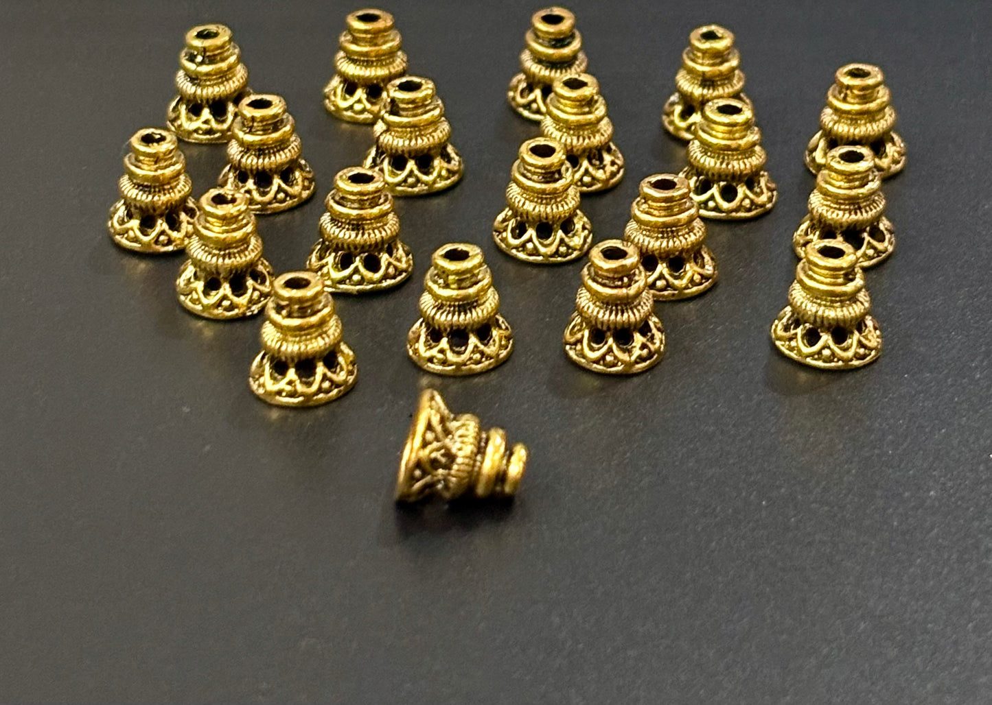 Golden Tiered Cone Bead Caps