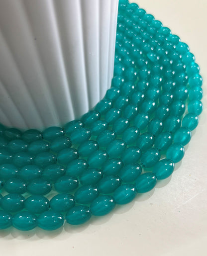 Oval Teal Glass Beads