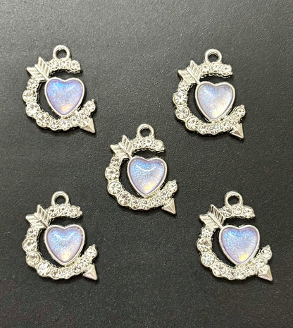 Two Pieces Lavender Heart Arrow Charm