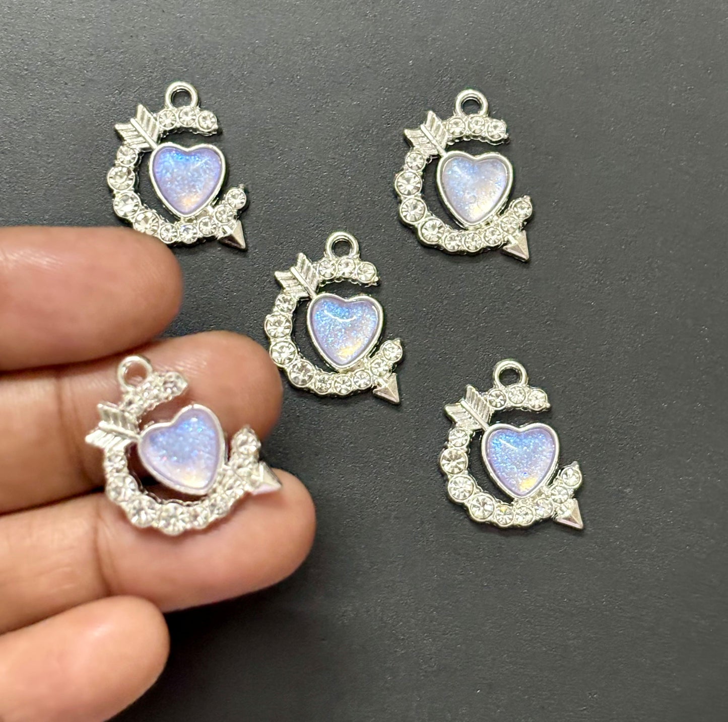 Two Pieces Lavender Heart Arrow Charm