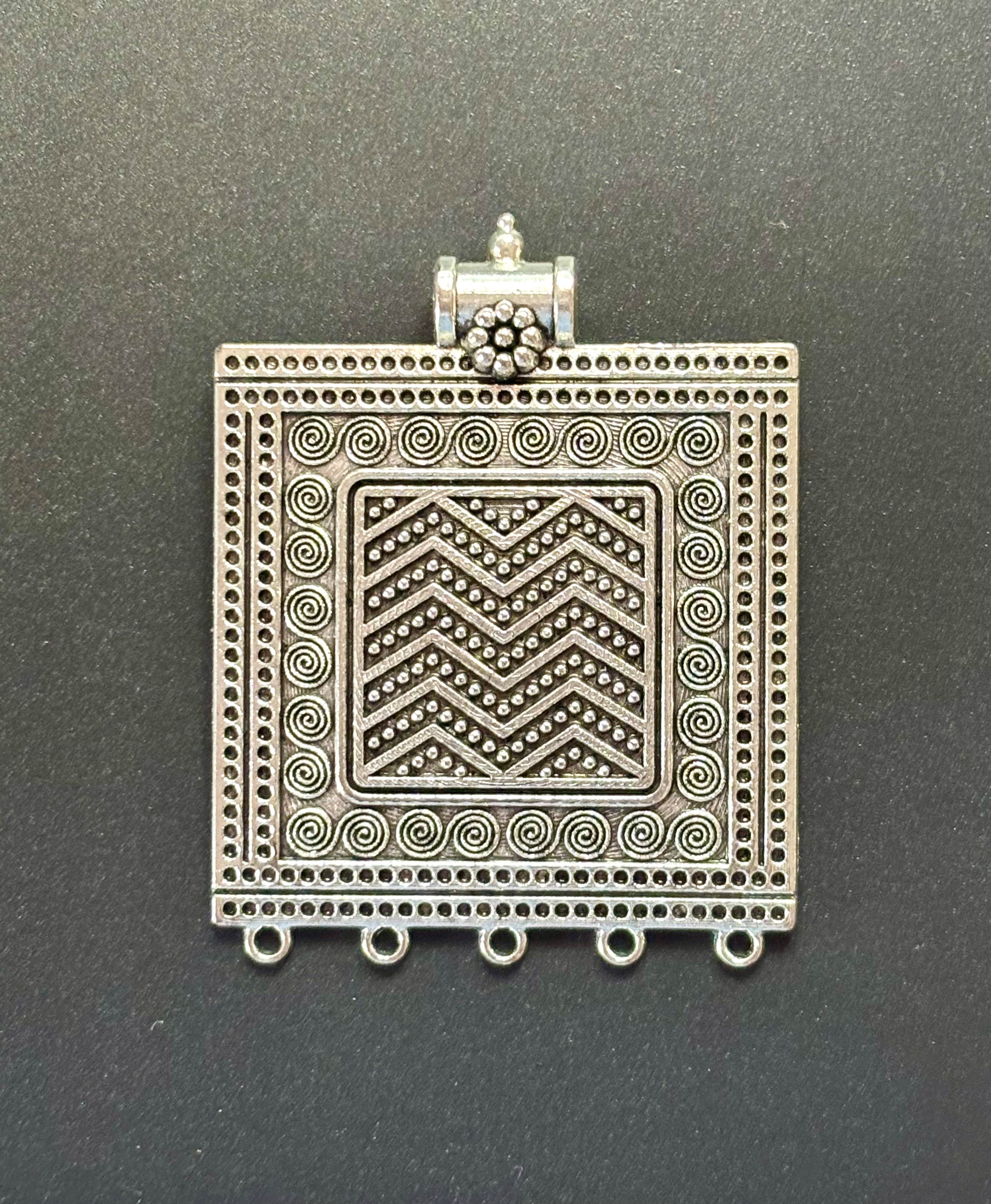Tribal Square Pendant in Oxidised Germam Silver