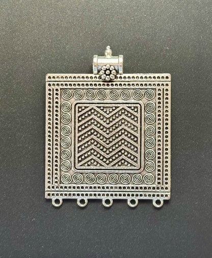 Tribal Square Pendant in Oxidised Germam Silver