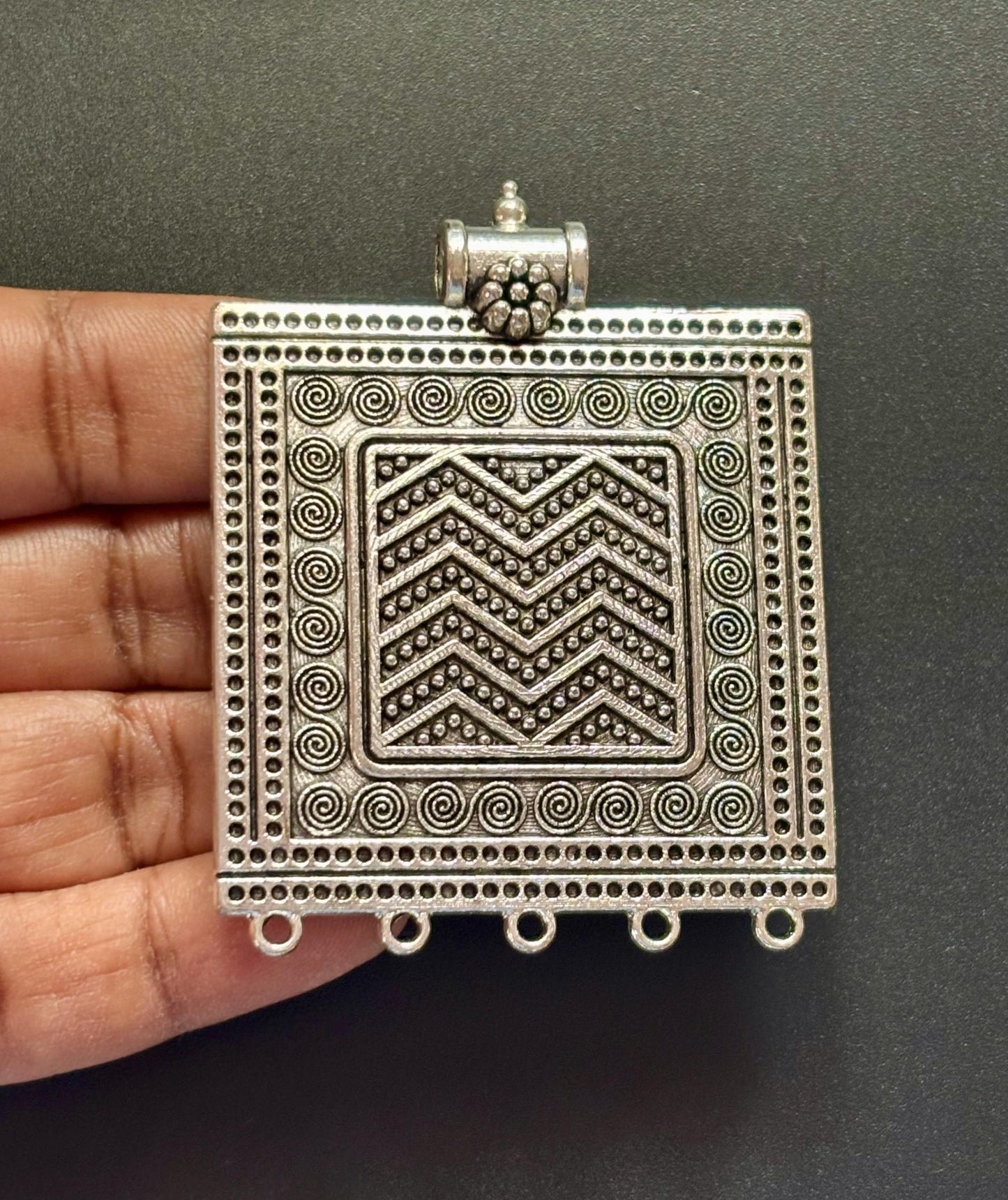 Tribal Square Pendant in Oxidised Germam Silver