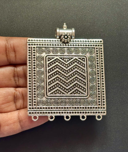 Tribal Square Pendant in Oxidised Germam Silver