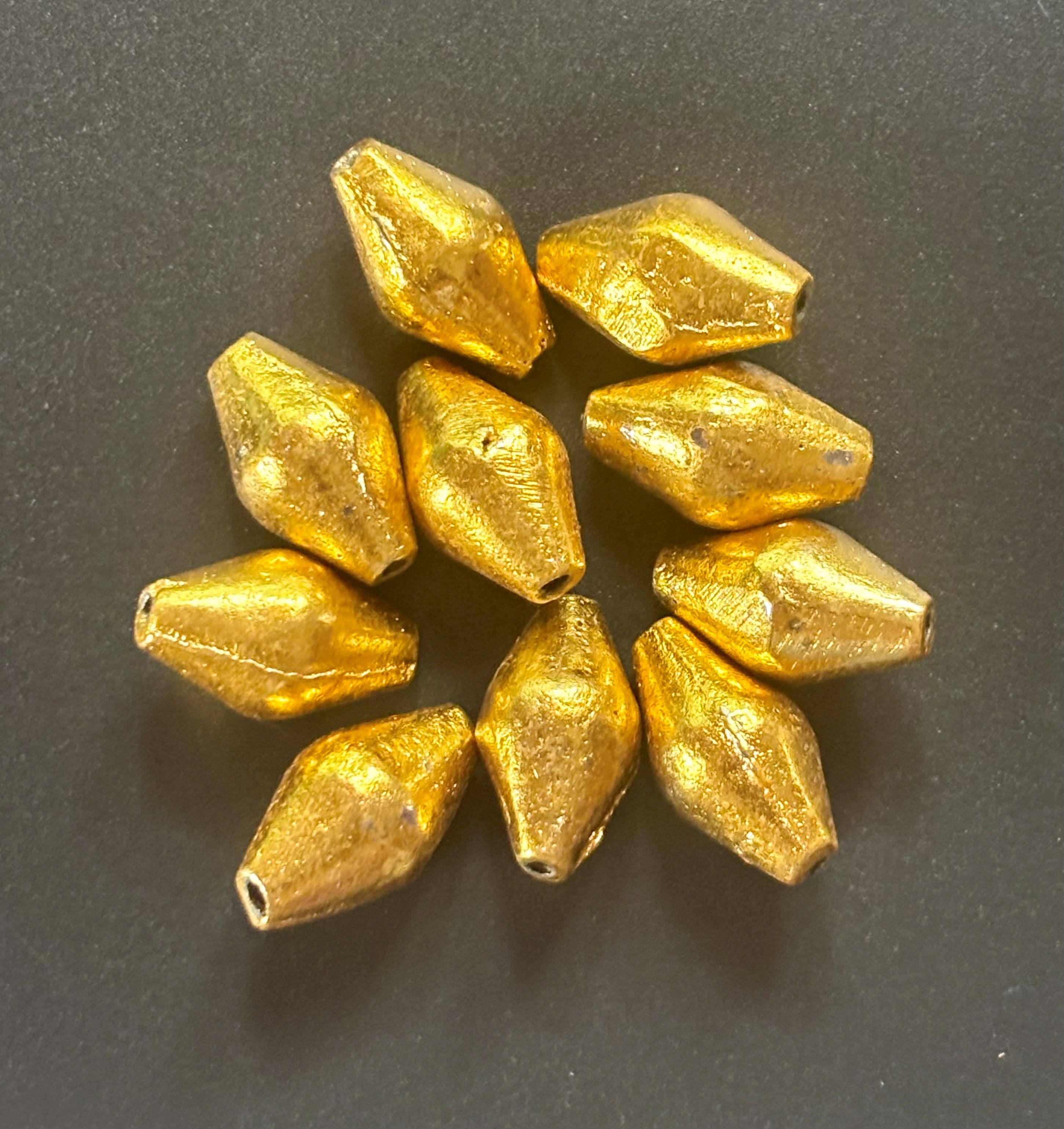 Gold Ribbed Dholki Beads