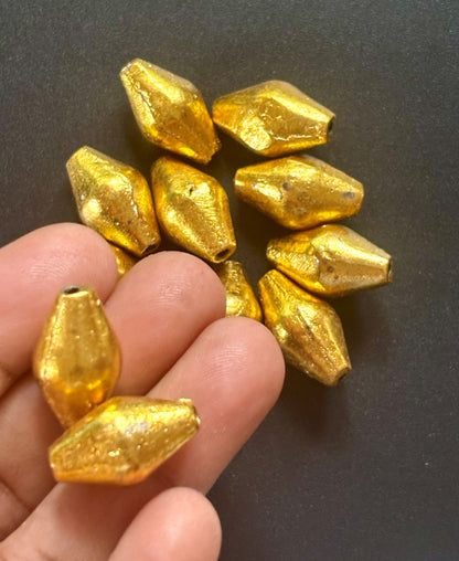 Gold Ribbed Dholki Beads