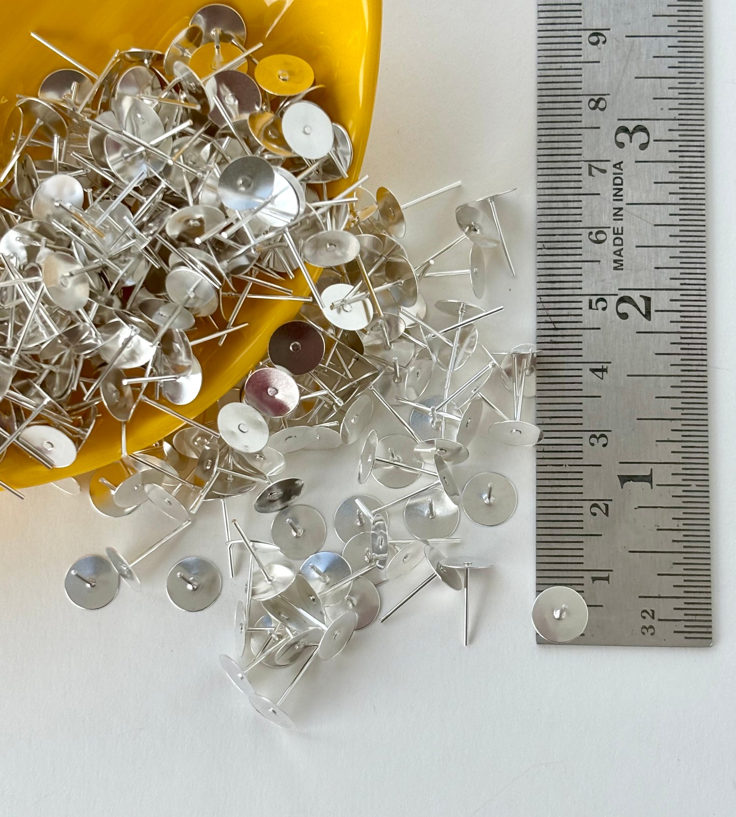 Flat Pad Earring Posts 8MM - Silver Tone Stud Earring Findings