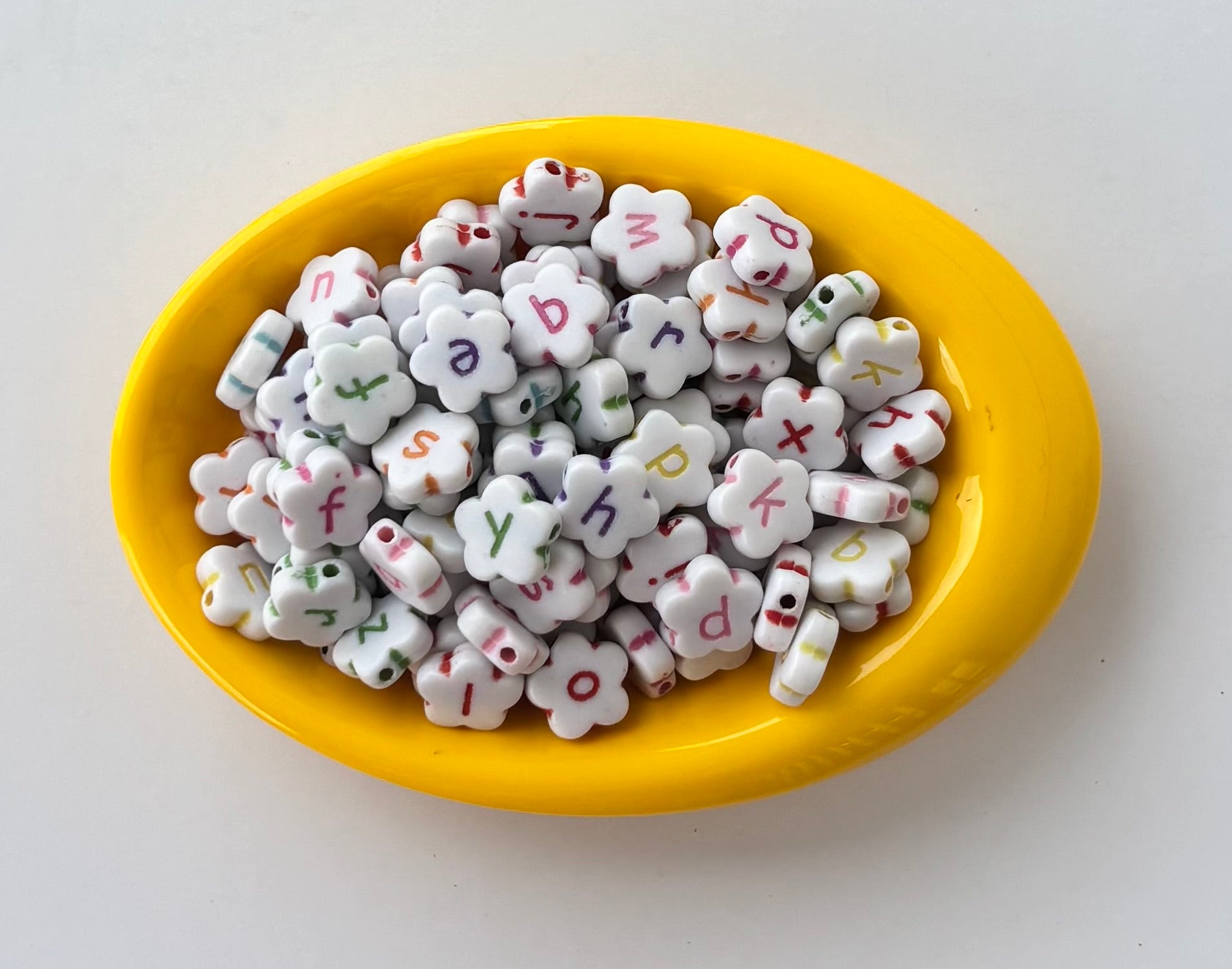 White Flower Alphabet Beads