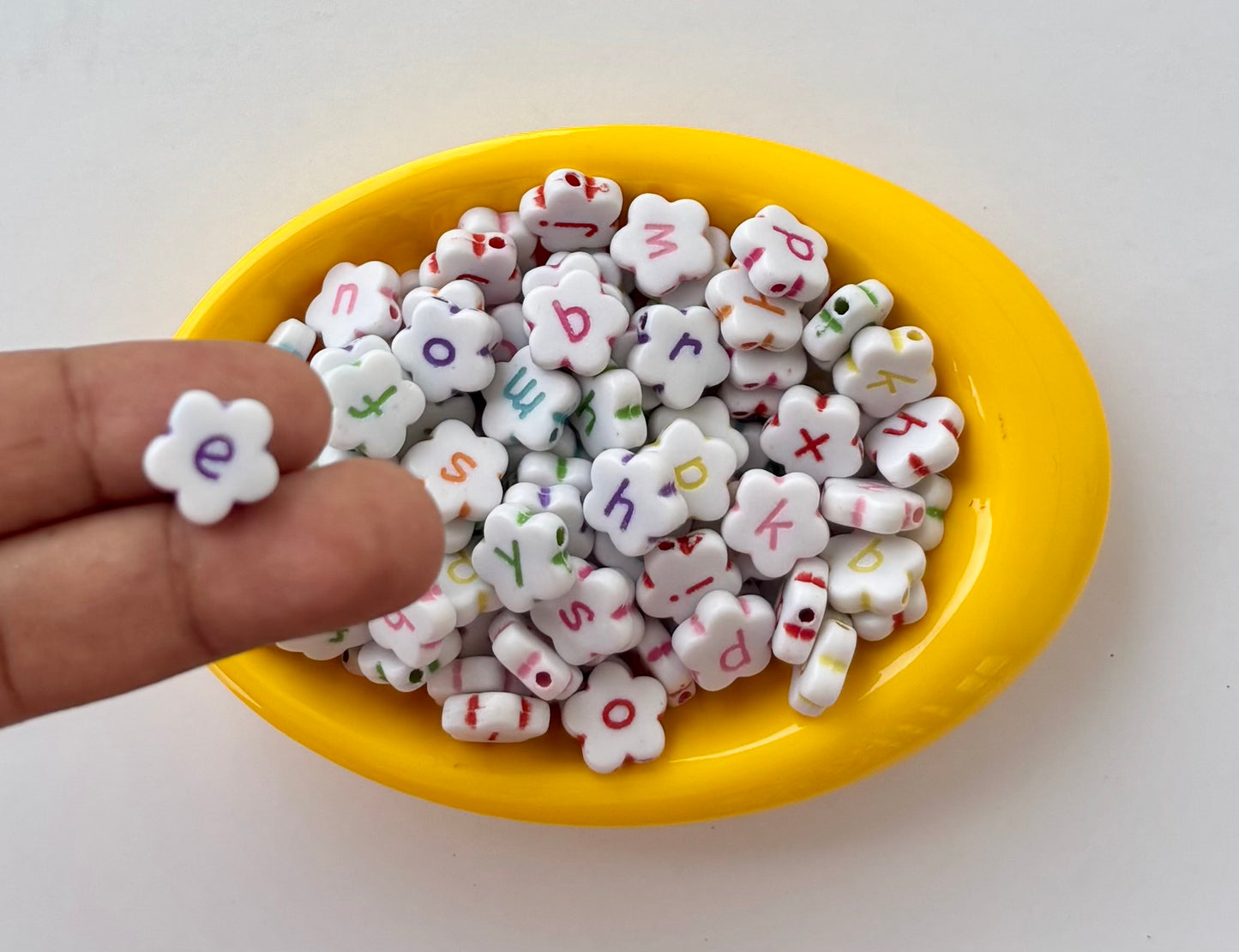 White Flower Alphabet Beads