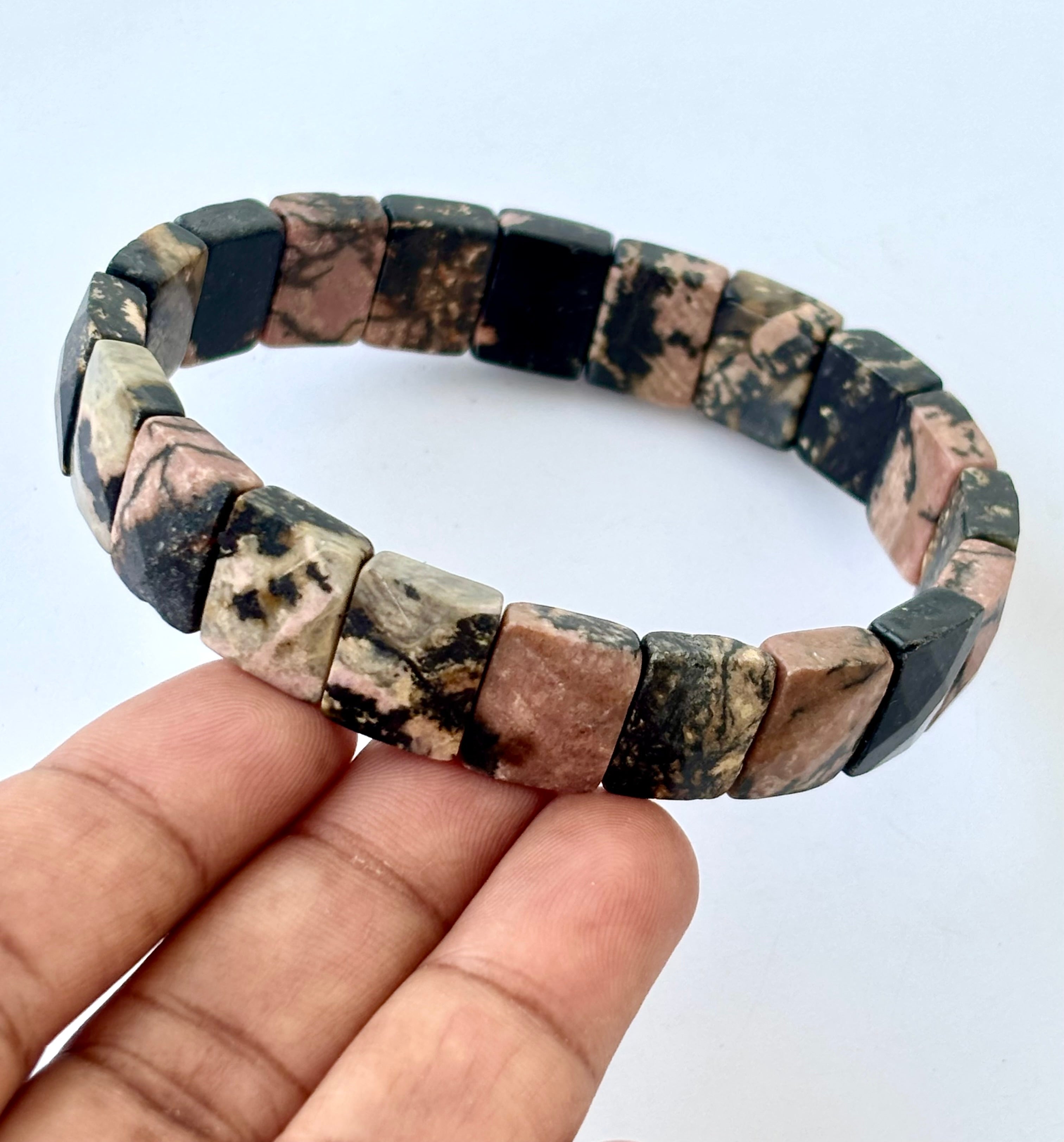 Natural Rhodonite Cube Bead Bracelet