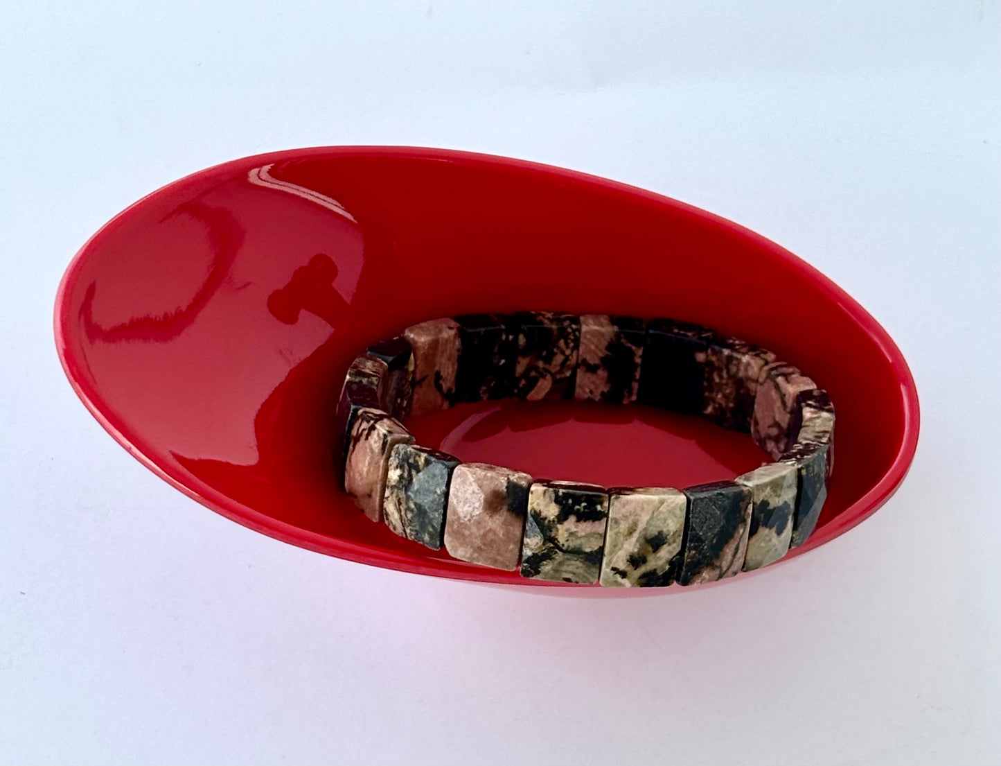 Natural Rhodonite Cube Bead Bracelet