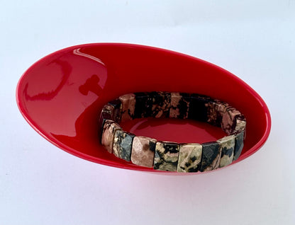 Natural Rhodonite Cube Bead Bracelet