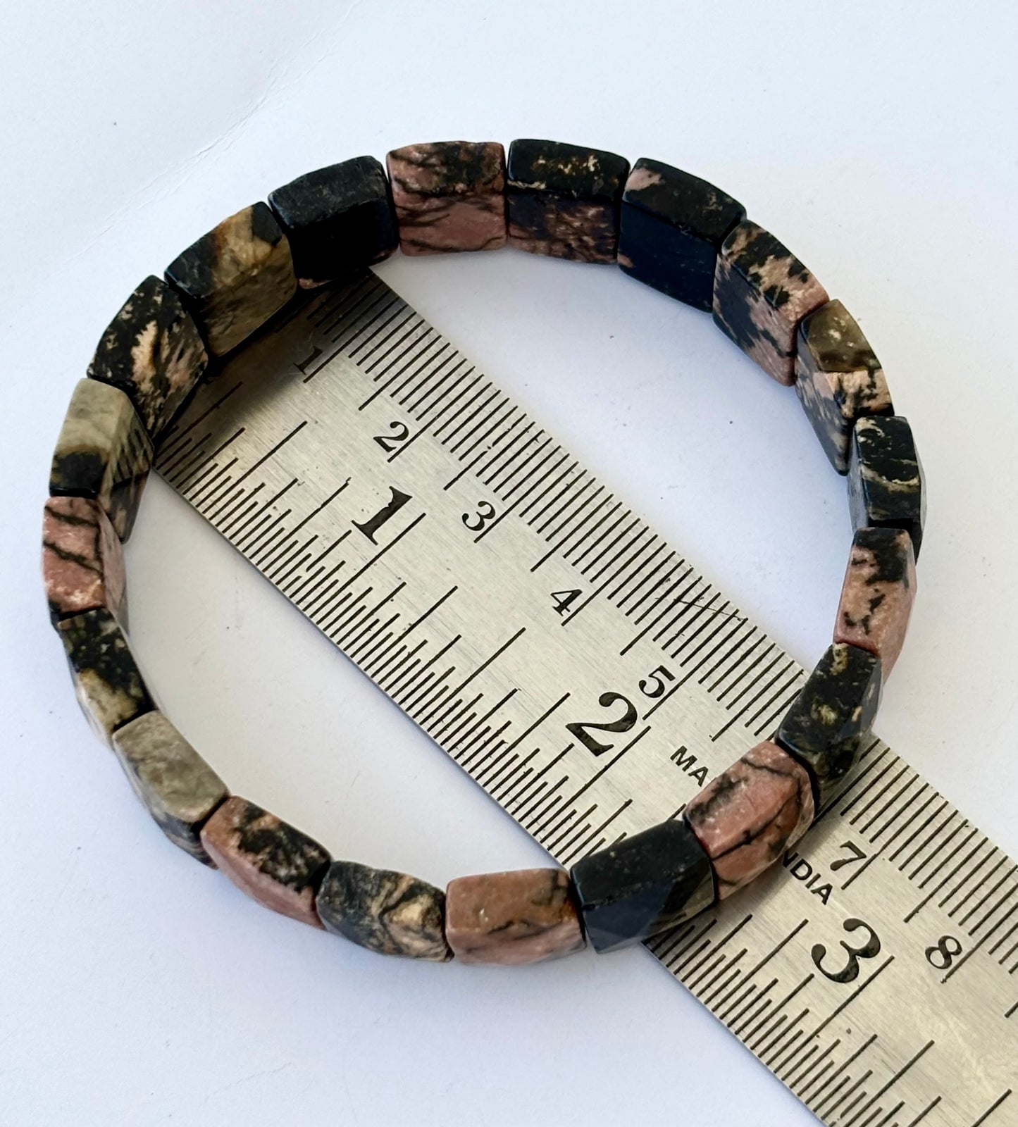 Natural Rhodonite Cube Bead Bracelet