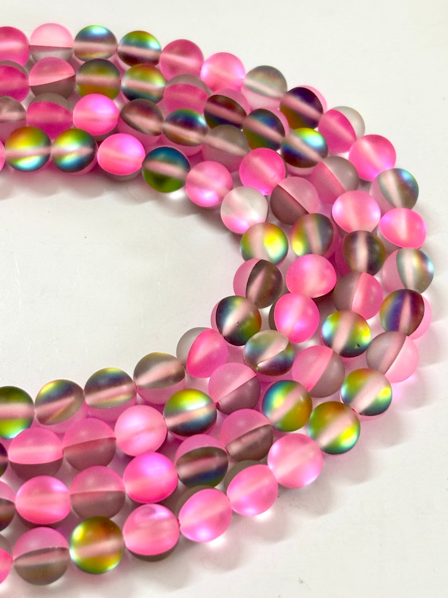 Pink Frosted Aura Quartz Beads