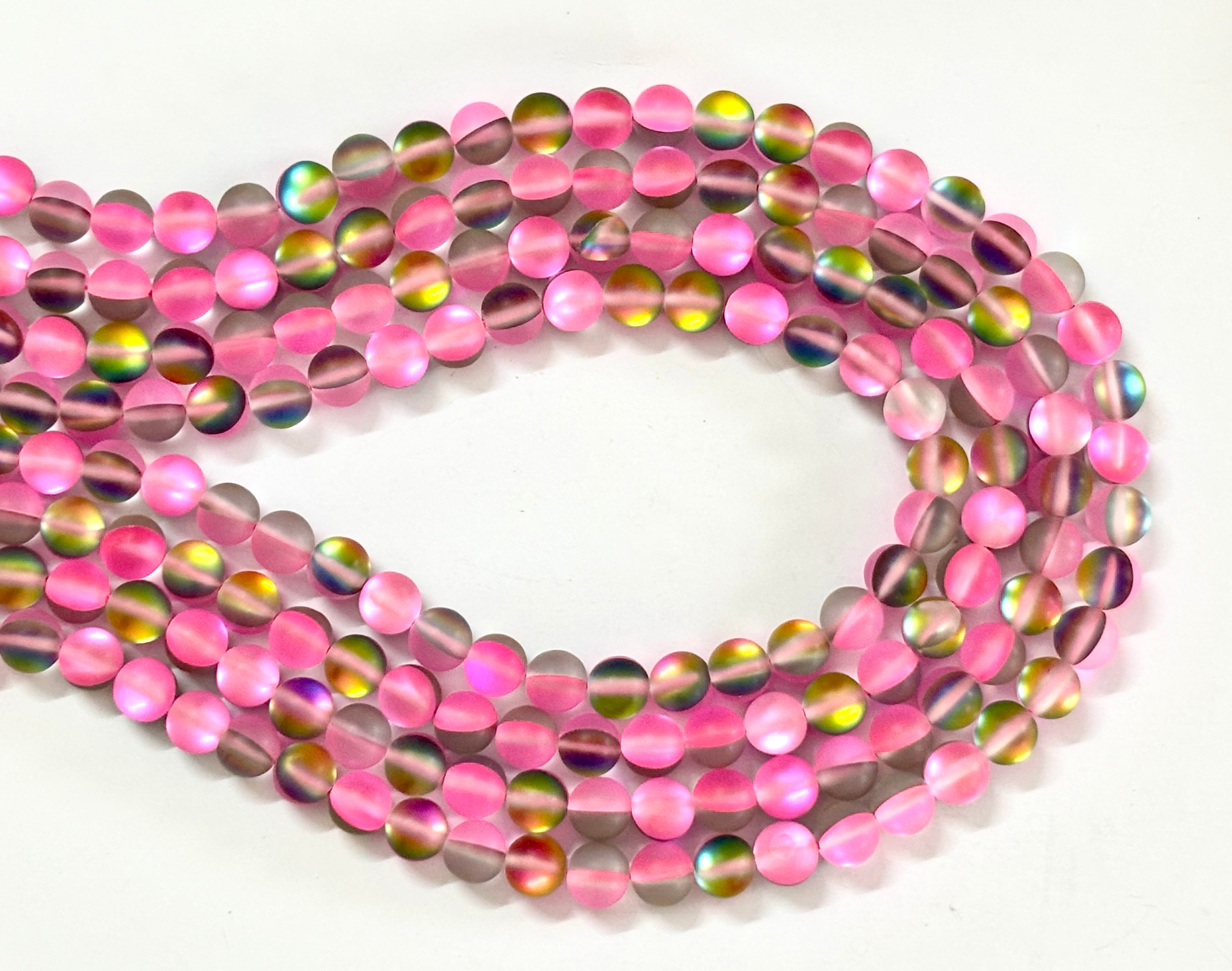 Pink Frosted Aura Quartz Beads