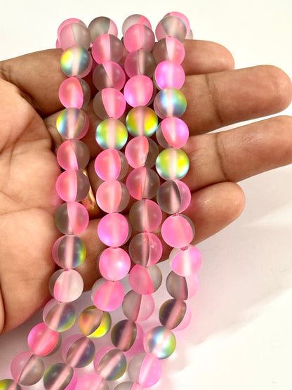 Pink Frosted Aura Quartz Beads