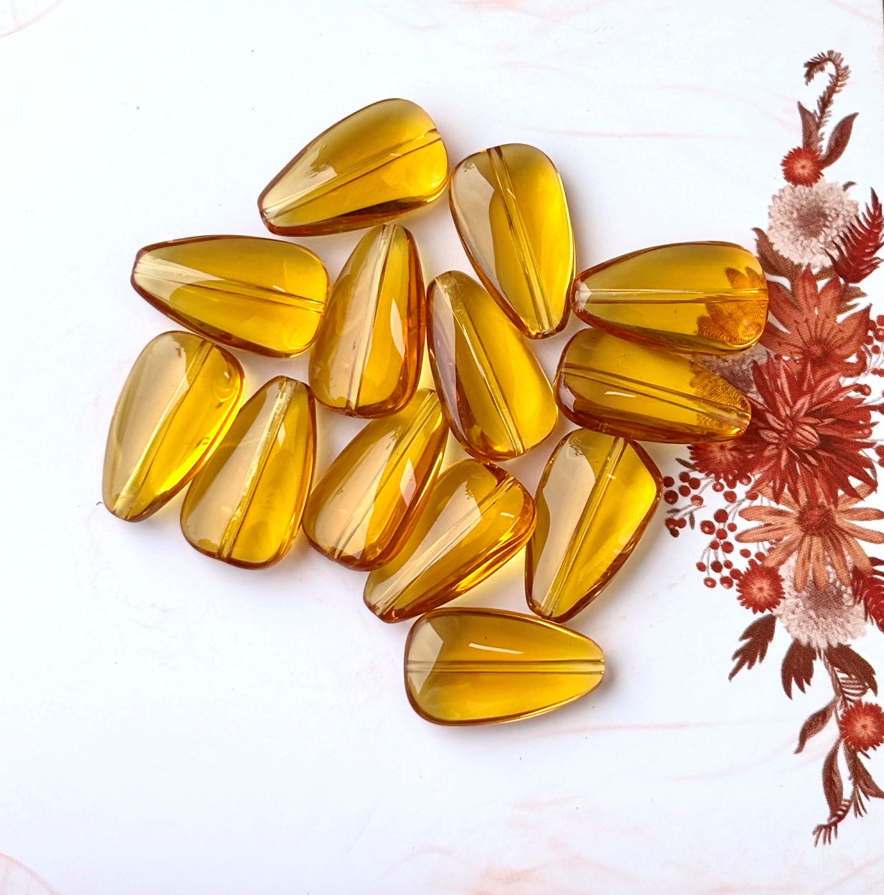 Luminous Amber Glass Petal Shape Beads - Jewelry Making Supplies