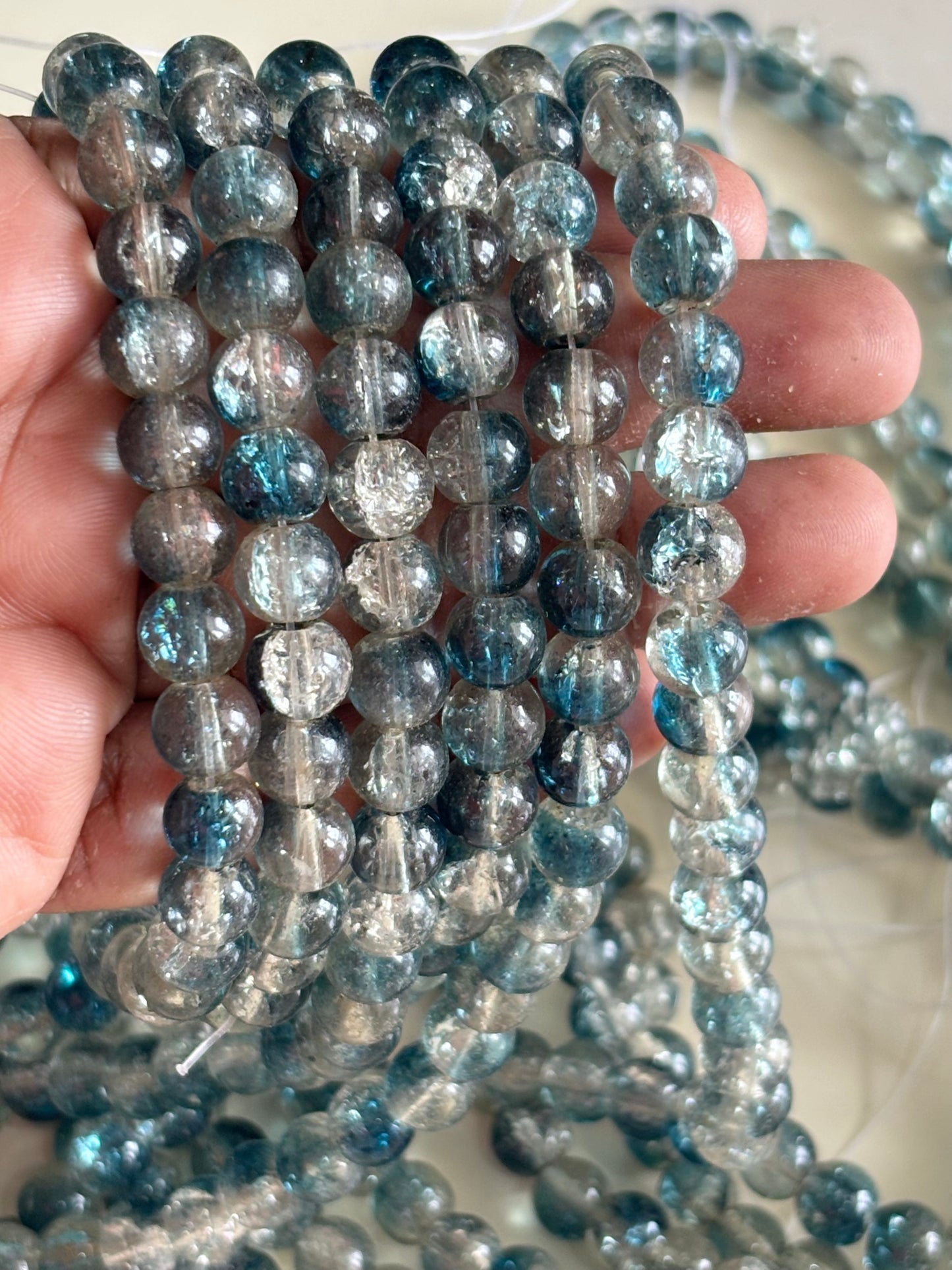 Blue And Light Grey Crackle Beads For Jewelry Making