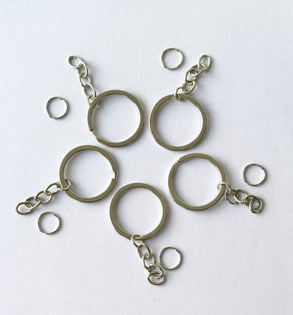 Silver Tone Keychain Rings with Chains