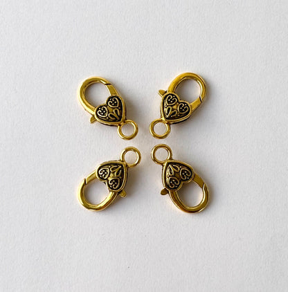 Antique Gold Heart Lobster Clasps