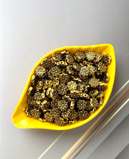 Antique Gold Flower Metallic Acrylic Beads for Jewelry Making