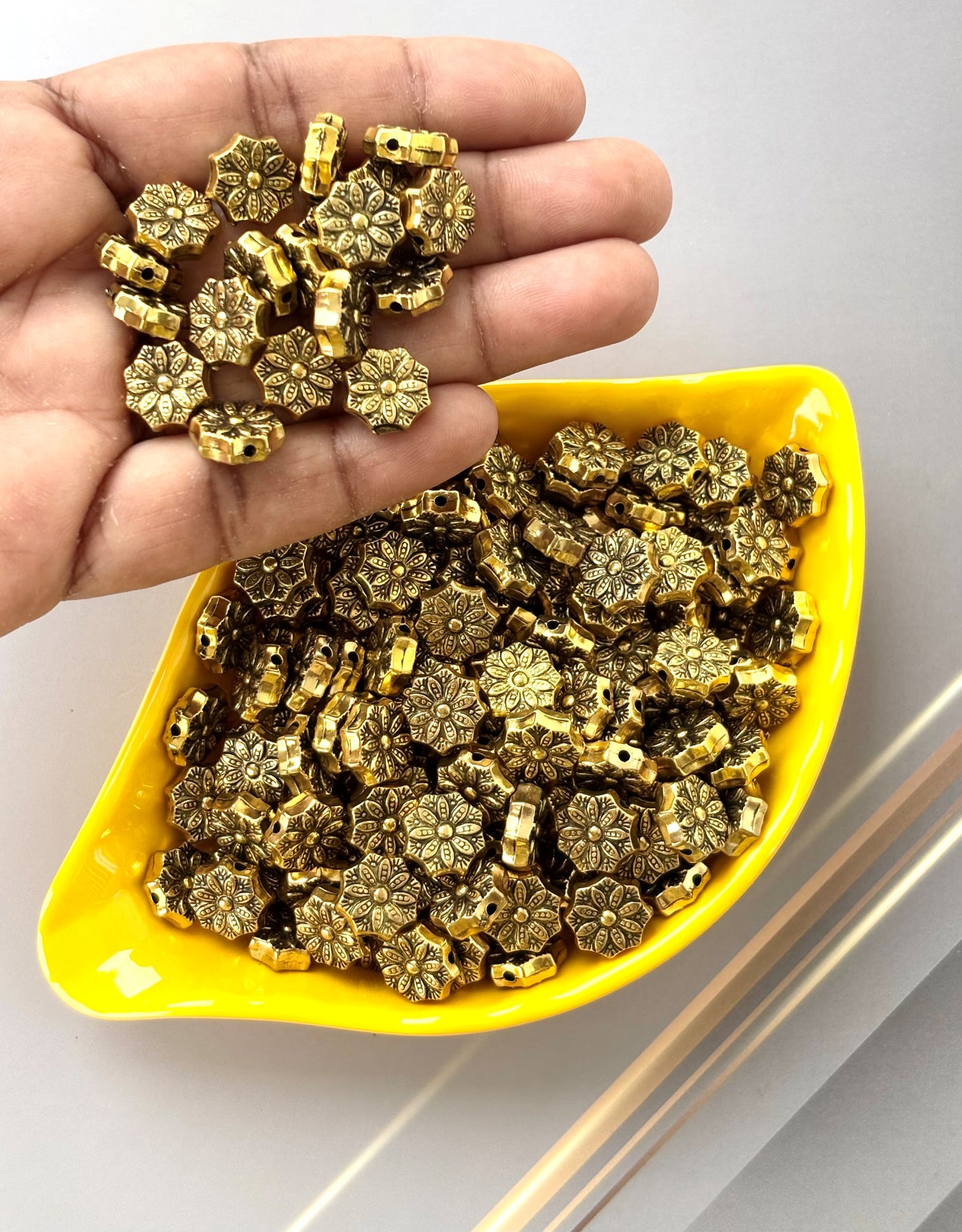 Antique Gold Flower Metallic Acrylic Beads for Jewelry Making