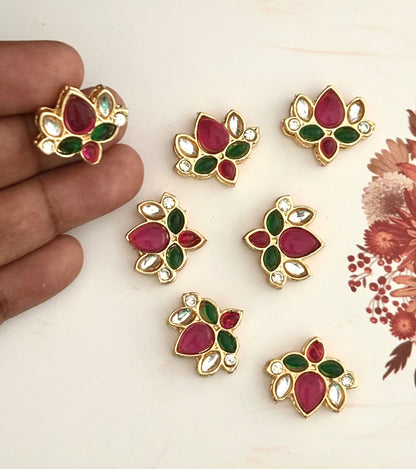 Gold Plated Lotus Ruby Red and Green Kundan Stones