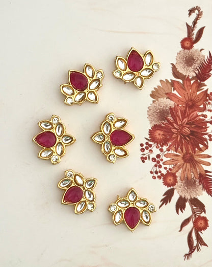 Gold Plated Lotus Ruby Red and Clear Kundan Stones