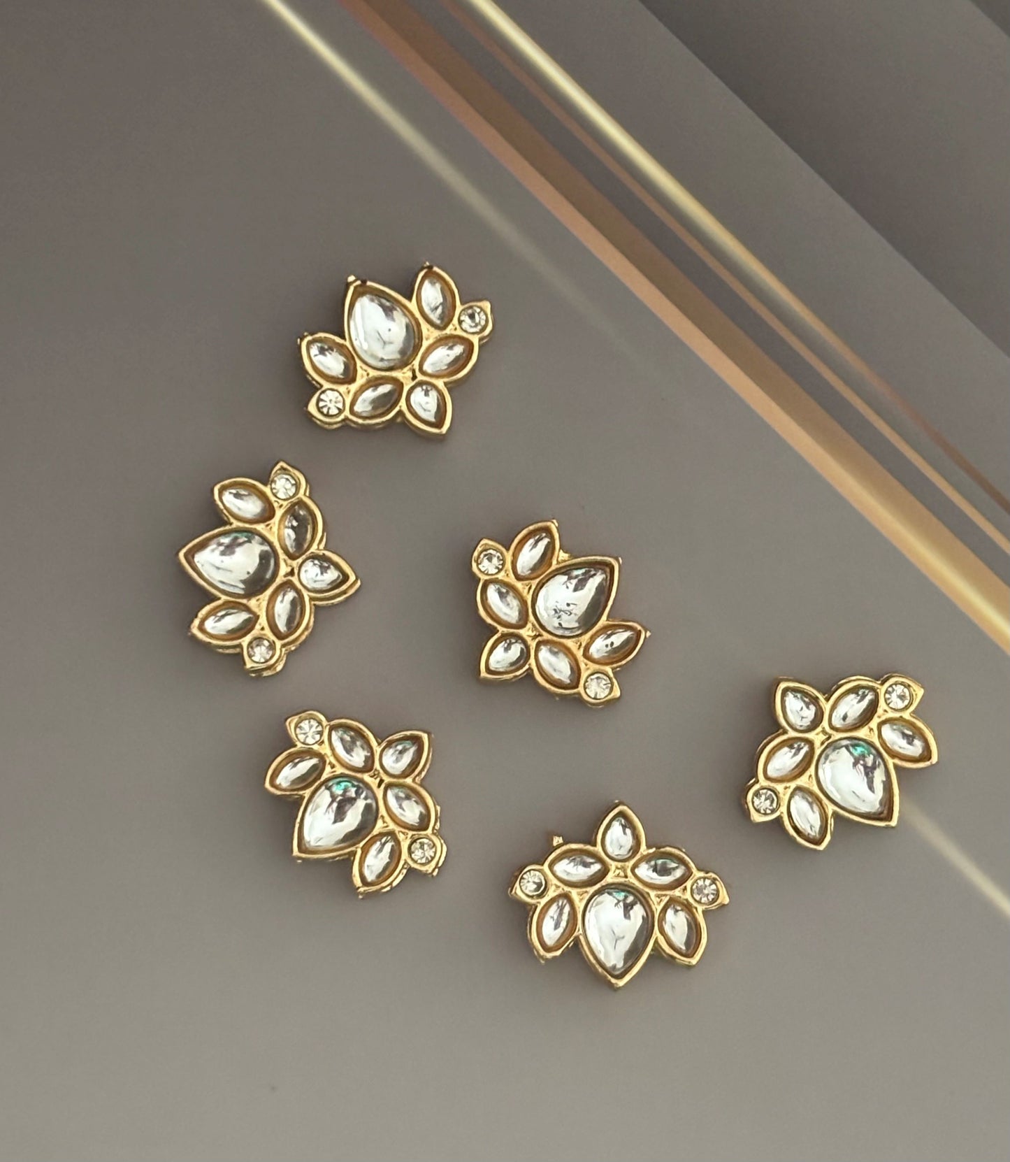 Gold Plated Lotus Clear Kundan Stones
