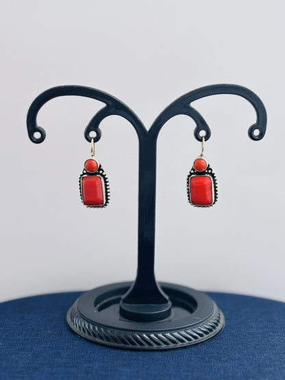 Handmade Oxidized Silver and Coral Earrings