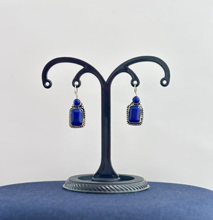 Handmade Blue Stone and Oxidized Silver Earrings