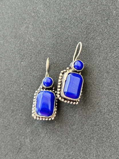Handmade Blue Stone and Oxidized Silver Earrings