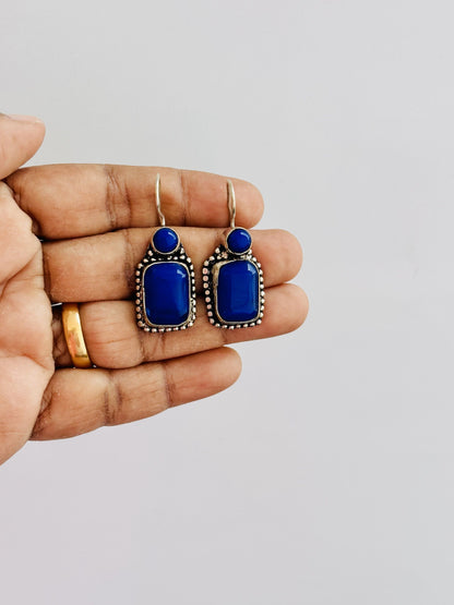 Handmade Blue Stone and Oxidized Silver Earrings