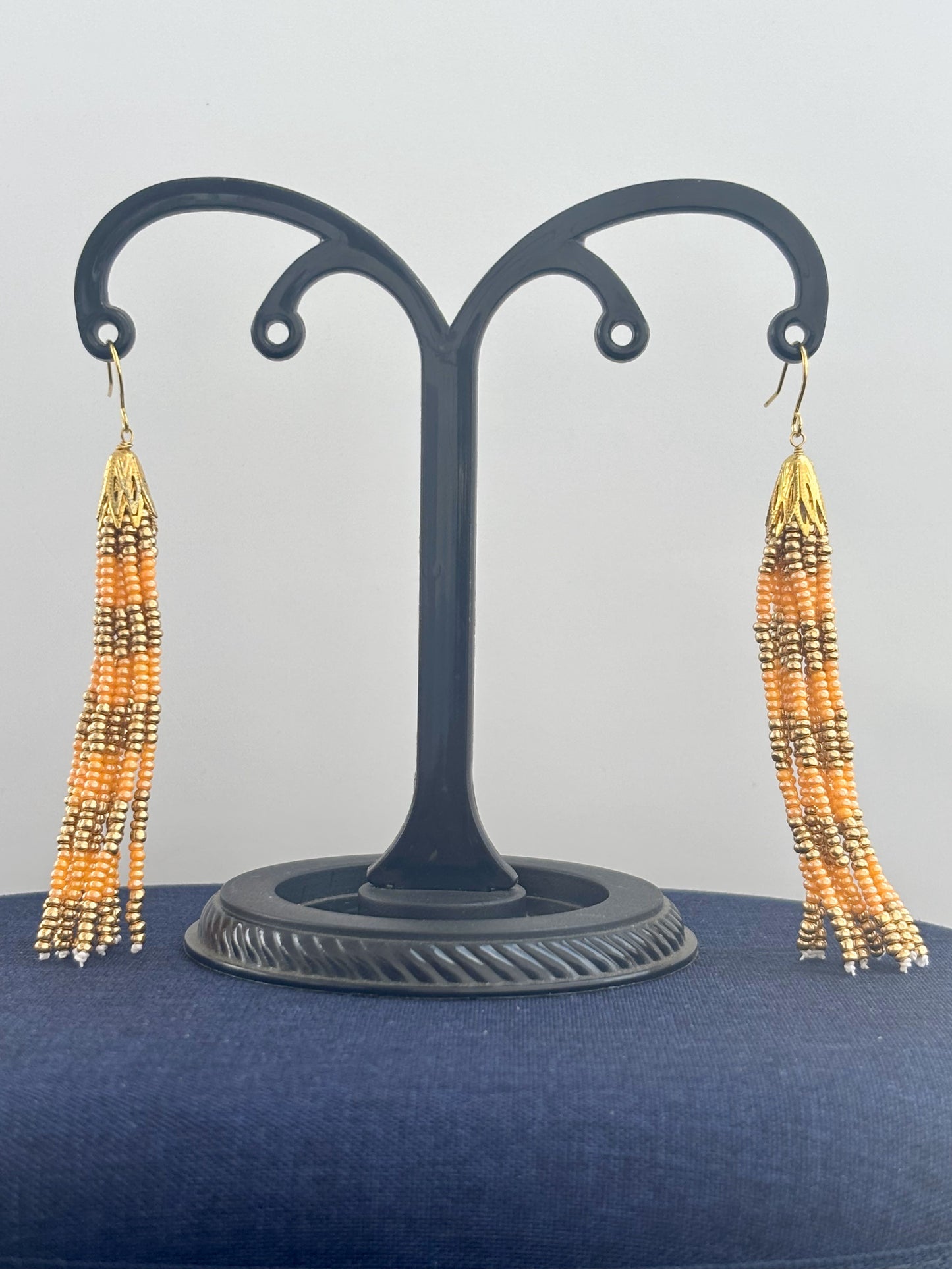 Handmade Orange and Gold Beaded Tassel Earrings