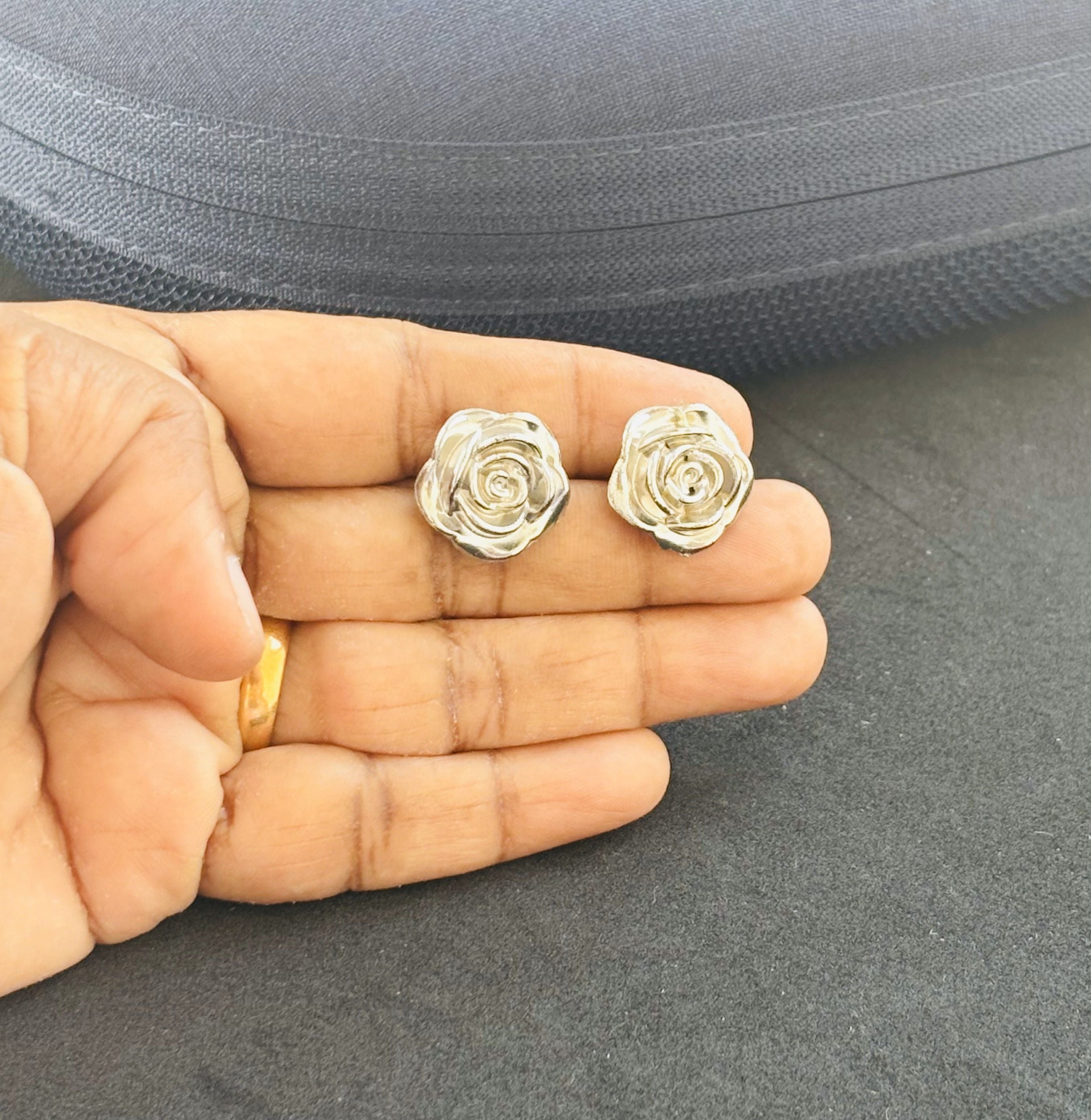 Handmade Silver Rose Stud Earrings