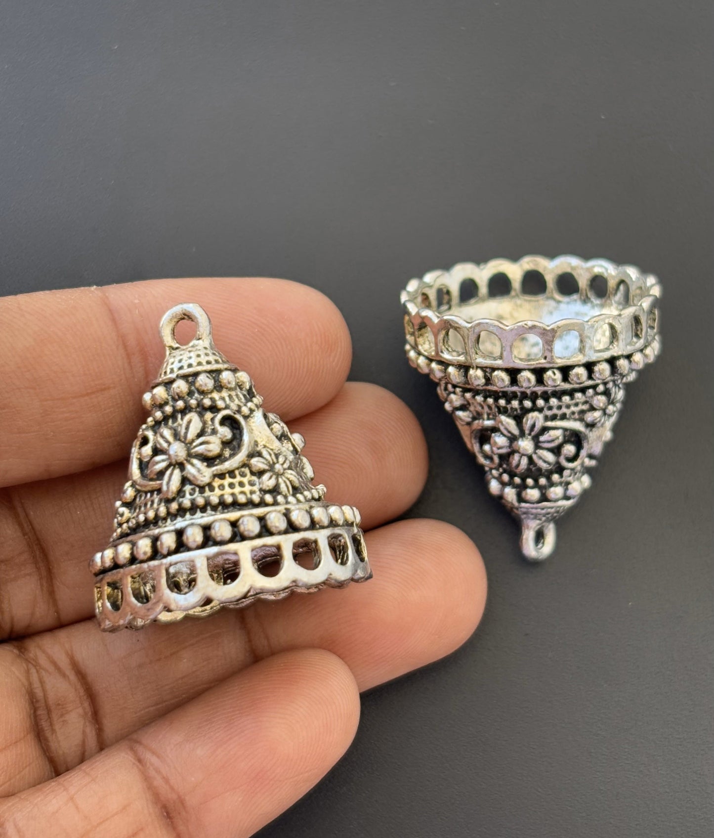 Exquisite Silver Jhumka Base with Intricate Floral Design