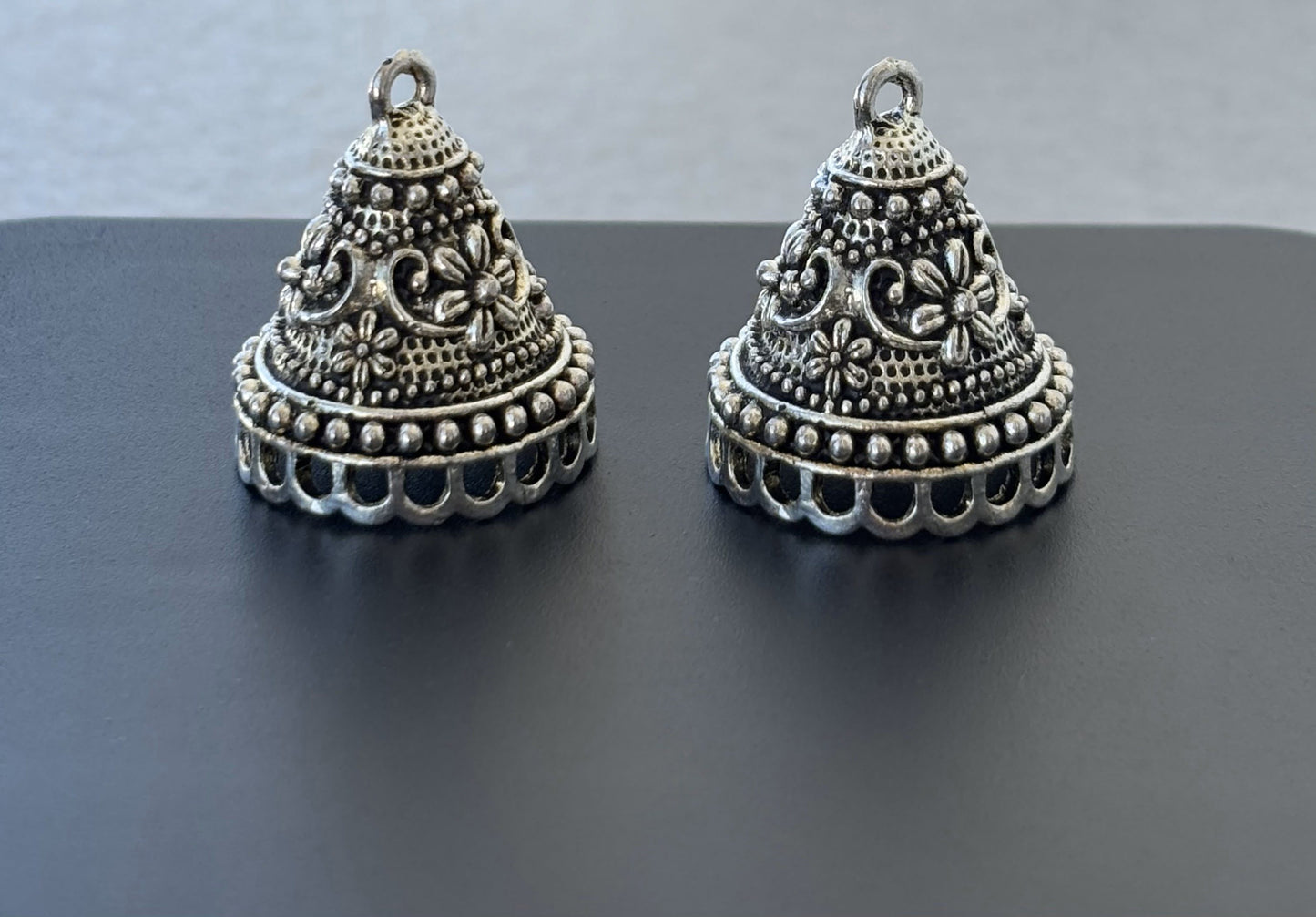 Exquisite Silver Jhumka Base with Intricate Floral Design
