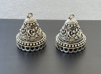 Exquisite Silver Jhumka Base with Intricate Floral Design