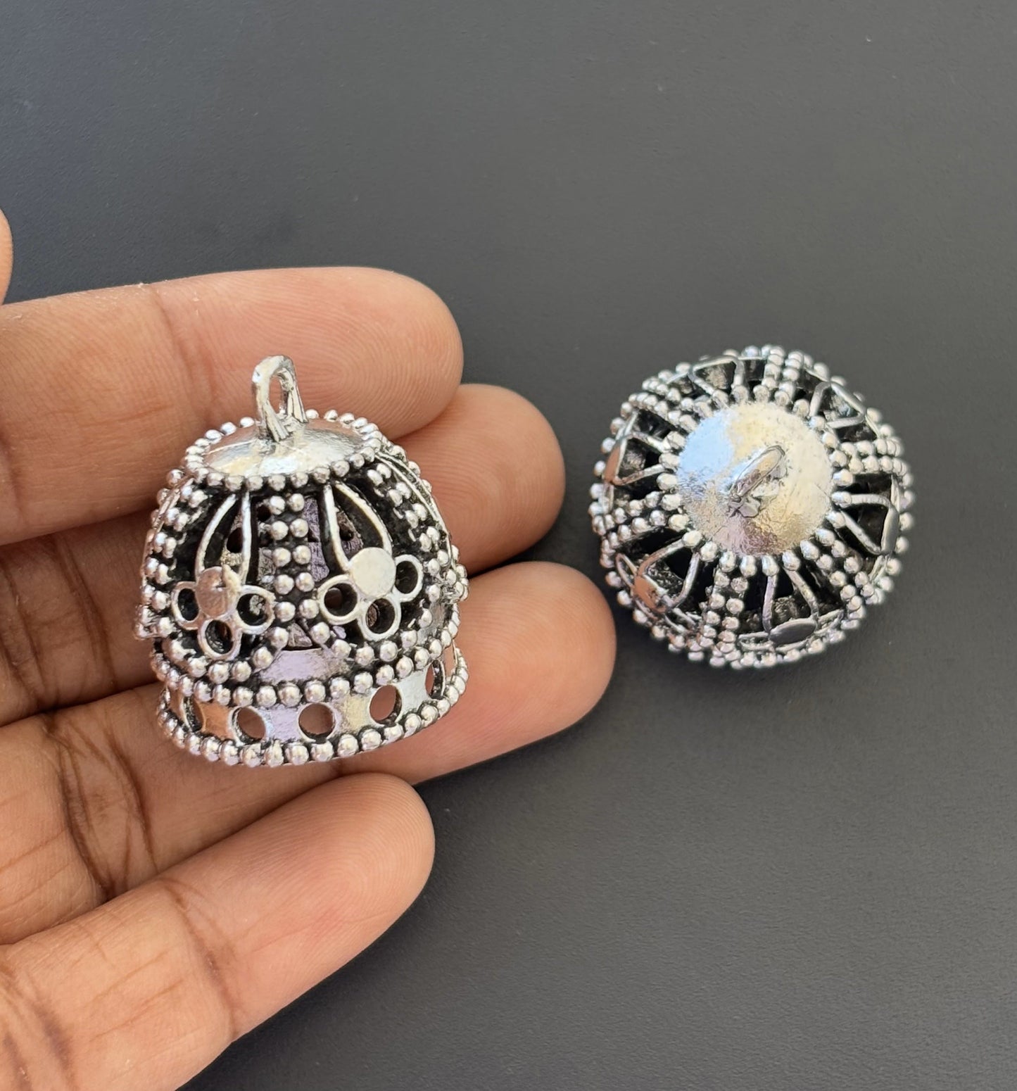 Traditional Silver Jhumka Base with Intricate Floral Design