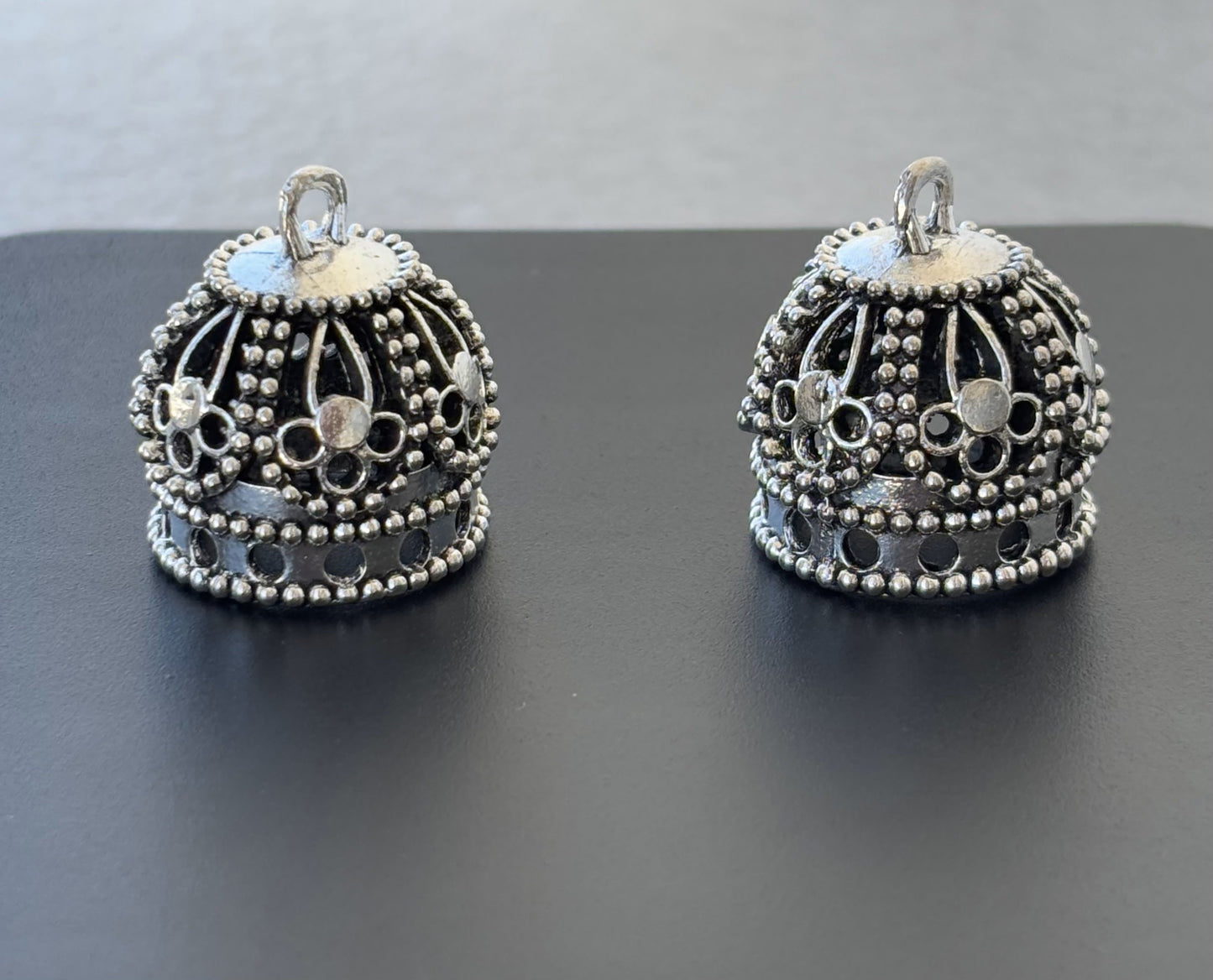 Traditional Silver Jhumka Base with Intricate Floral Design