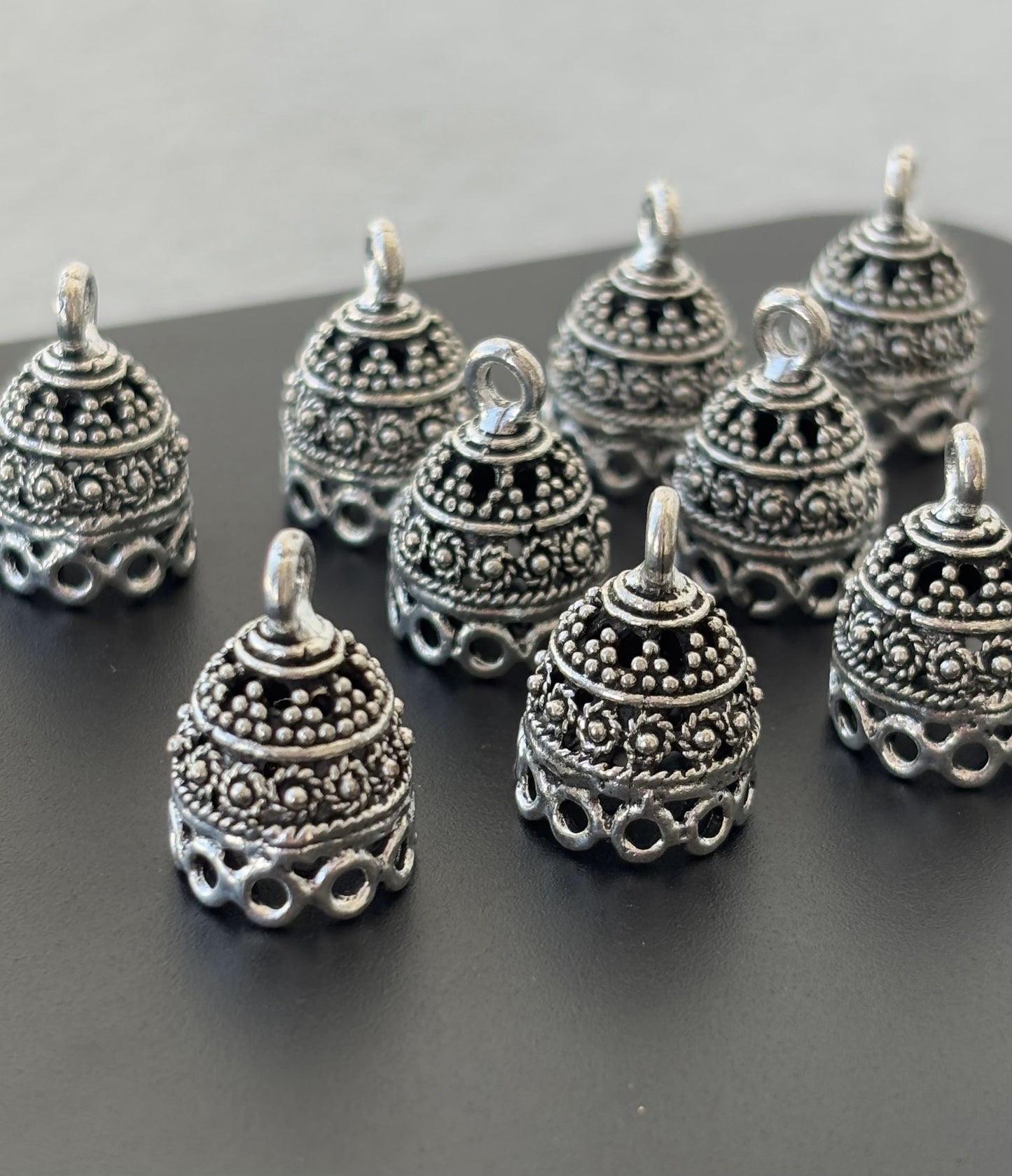 Mini Oxidized Silver Dome Jhumka Base