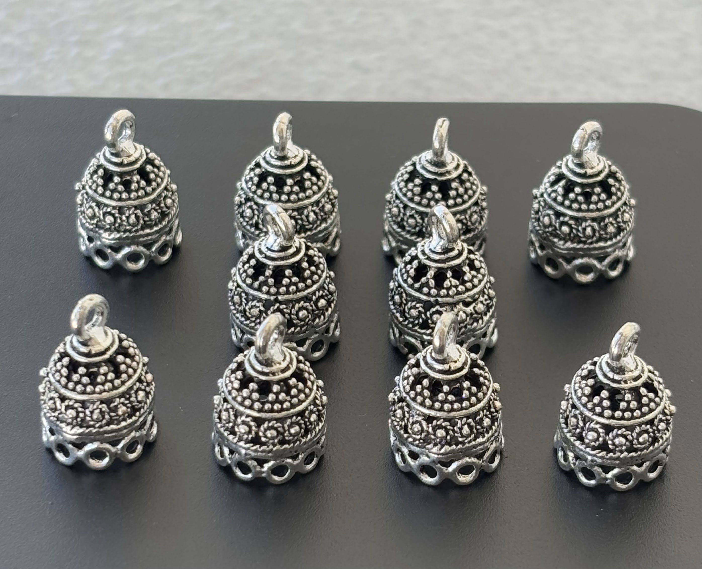 Mini Oxidized Silver Dome Jhumka Base